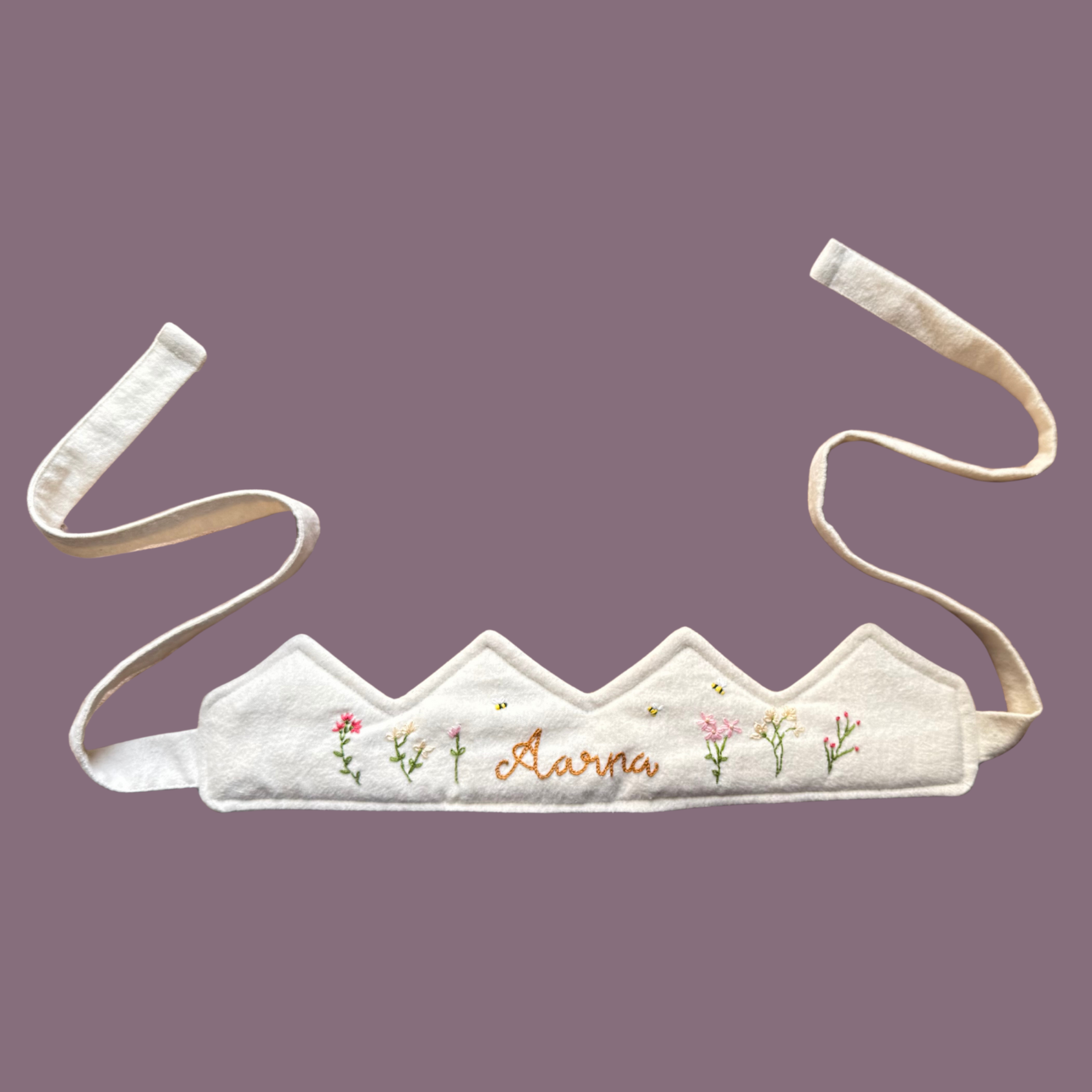 Hand embroidered Floral Custom Name Crown